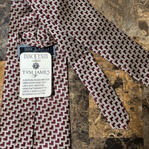 Tom James Red and White Geometric Tie